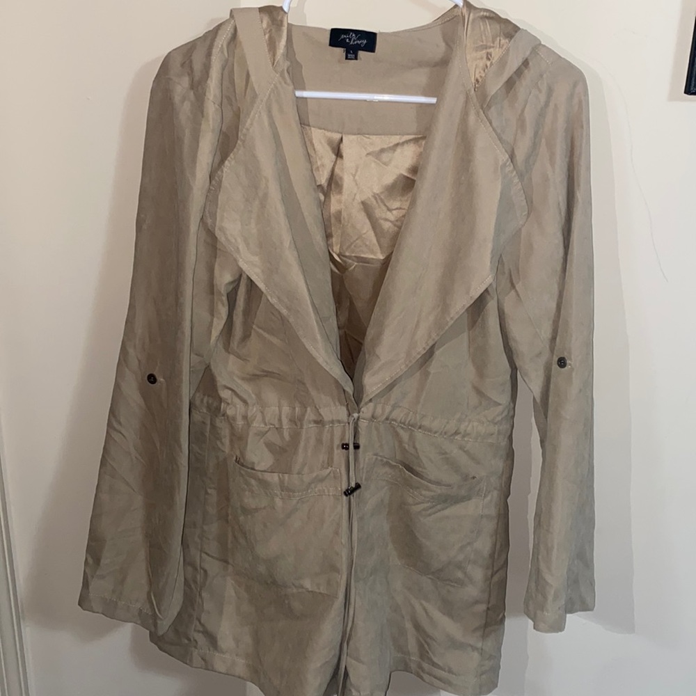 Milk and honey front tie tan trench style